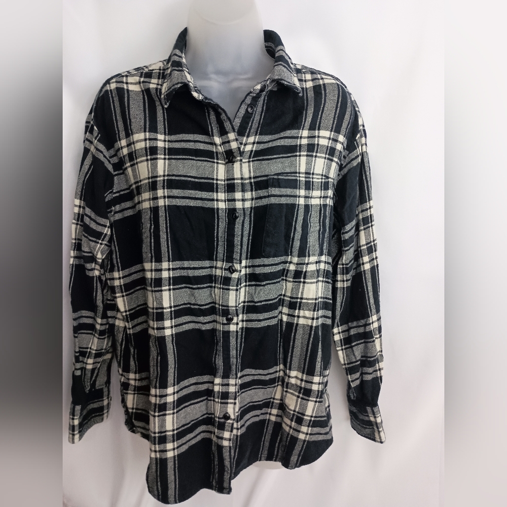 GAP Women's Black White Plaid academia country western Button-Down Shirt small
